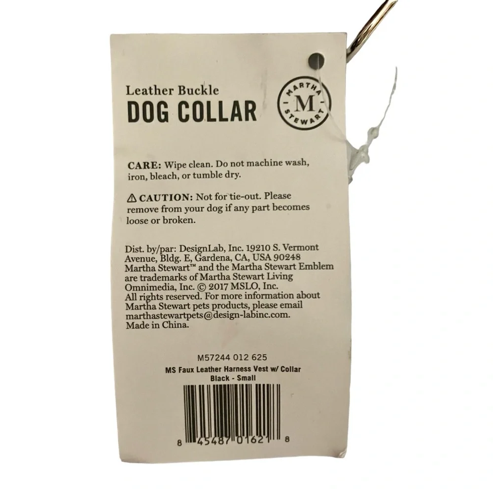 Martha Stewart NWT Black Faux Vegan Leather Buckle Dog Collar